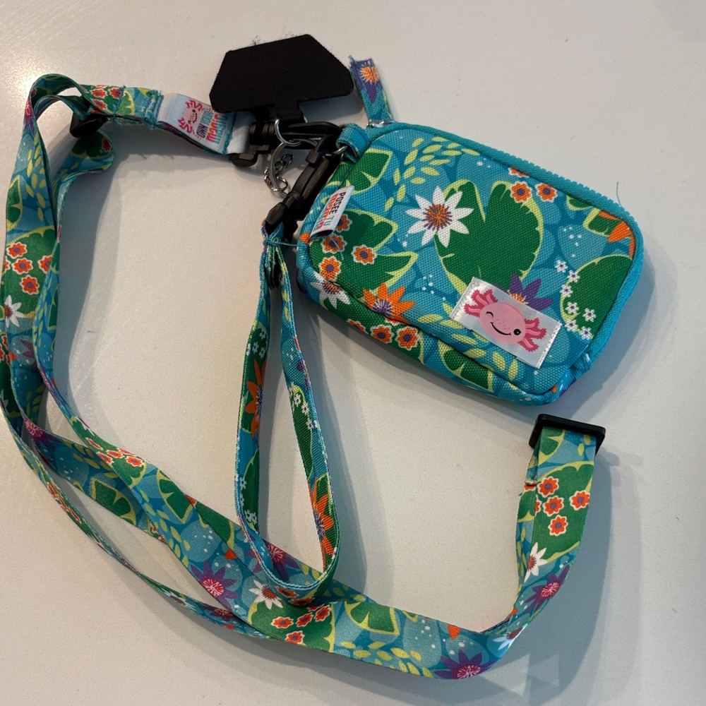 Nordstrom Kids Floral Lanyard and Pouch - Blue and Green